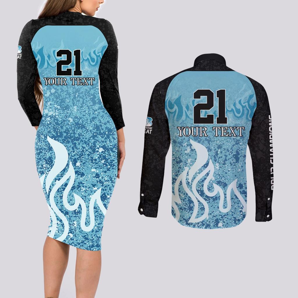 Custom Brisbane Heat Champions BBL13 Couples Matching Long Sleeve Bodycon Dress and Long Sleeve Button Shirt
