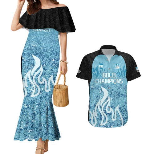 Custom Brisbane Heat Champions BBL13 Couples Matching Mermaid Dress and Hawaiian Shirt