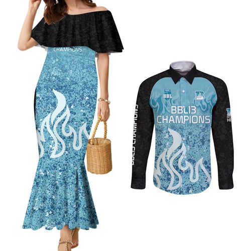 Custom Brisbane Heat Champions BBL13 Couples Matching Mermaid Dress and Long Sleeve Button Shirt