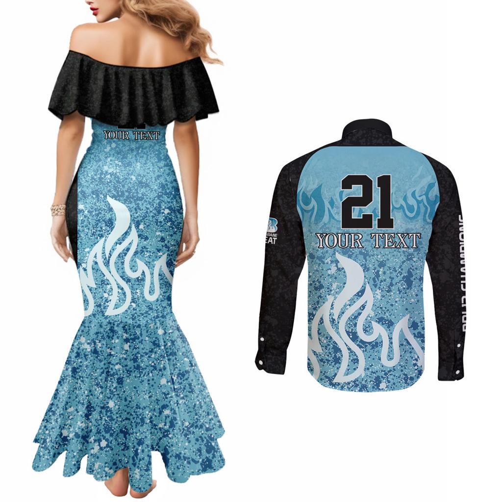Custom Brisbane Heat Champions BBL13 Couples Matching Mermaid Dress and Long Sleeve Button Shirt