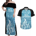 Custom Brisbane Heat Champions BBL13 Couples Matching Off Shoulder Maxi Dress and Hawaiian Shirt