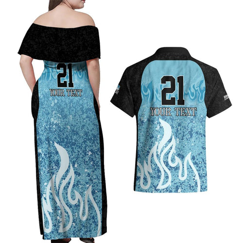 Custom Brisbane Heat Champions BBL13 Couples Matching Off Shoulder Maxi Dress and Hawaiian Shirt