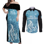Custom Brisbane Heat Champions BBL13 Couples Matching Off Shoulder Maxi Dress and Long Sleeve Button Shirt