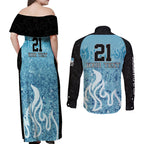 Custom Brisbane Heat Champions BBL13 Couples Matching Off Shoulder Maxi Dress and Long Sleeve Button Shirt