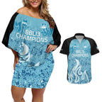 Custom Brisbane Heat Champions BBL13 Couples Matching Off Shoulder Short Dress and Hawaiian Shirt