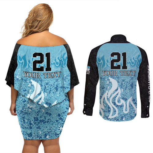 Custom Brisbane Heat Champions BBL13 Couples Matching Off Shoulder Short Dress and Long Sleeve Button Shirt