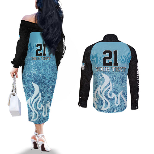 Custom Brisbane Heat Champions BBL13 Couples Matching Off The Shoulder Long Sleeve Dress and Long Sleeve Button Shirt