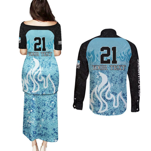 Custom Brisbane Heat Champions BBL13 Couples Matching Puletasi and Long Sleeve Button Shirt