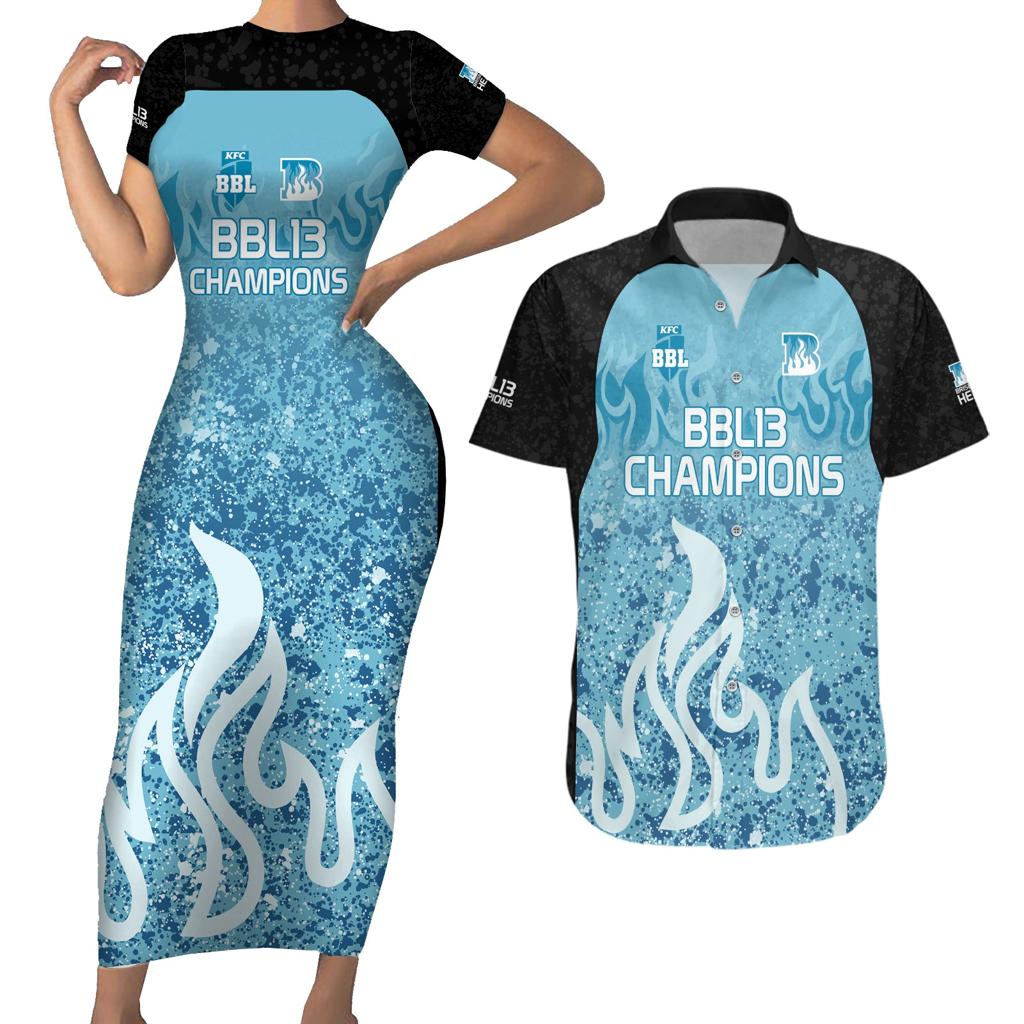 Custom Brisbane Heat Champions BBL13 Couples Matching Short Sleeve Bodycon Dress and Hawaiian Shirt