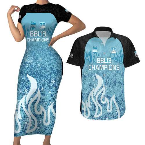 Custom Brisbane Heat Champions BBL13 Couples Matching Short Sleeve Bodycon Dress and Hawaiian Shirt