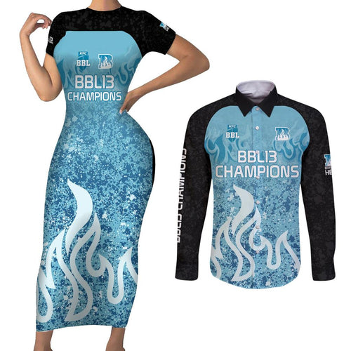 Custom Brisbane Heat Champions BBL13 Couples Matching Short Sleeve Bodycon Dress and Long Sleeve Button Shirt