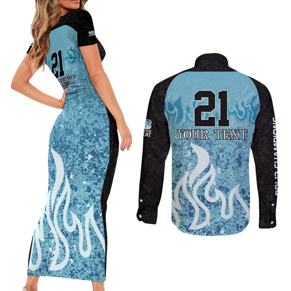 Custom Brisbane Heat Champions BBL13 Couples Matching Short Sleeve Bodycon Dress and Long Sleeve Button Shirt