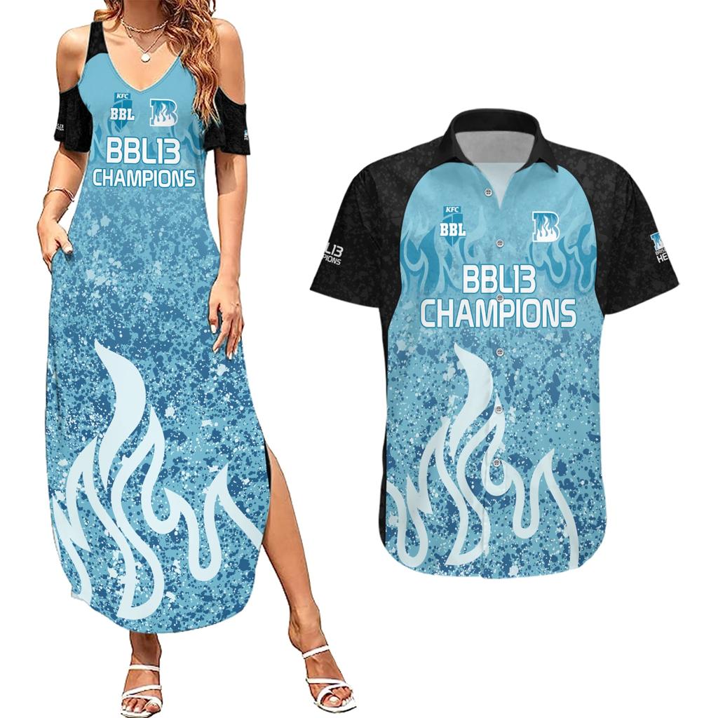 Custom Brisbane Heat Champions BBL13 Couples Matching Summer Maxi Dress and Hawaiian Shirt