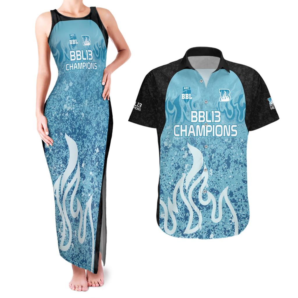 Custom Brisbane Heat Champions BBL13 Couples Matching Tank Maxi Dress and Hawaiian Shirt