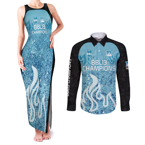 Custom Brisbane Heat Champions BBL13 Couples Matching Tank Maxi Dress and Long Sleeve Button Shirt