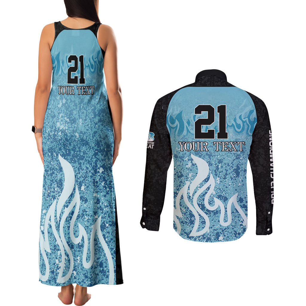Custom Brisbane Heat Champions BBL13 Couples Matching Tank Maxi Dress and Long Sleeve Button Shirt
