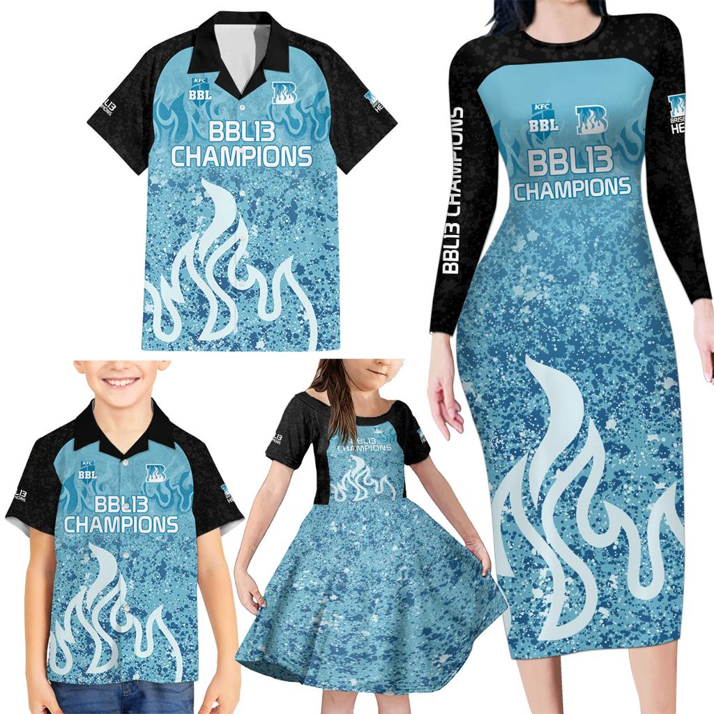 Custom Brisbane Heat Champions BBL13 Family Matching Long Sleeve Bodycon Dress and Hawaiian Shirt