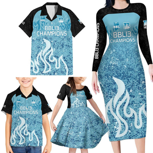 Custom Brisbane Heat Champions BBL13 Family Matching Long Sleeve Bodycon Dress and Hawaiian Shirt