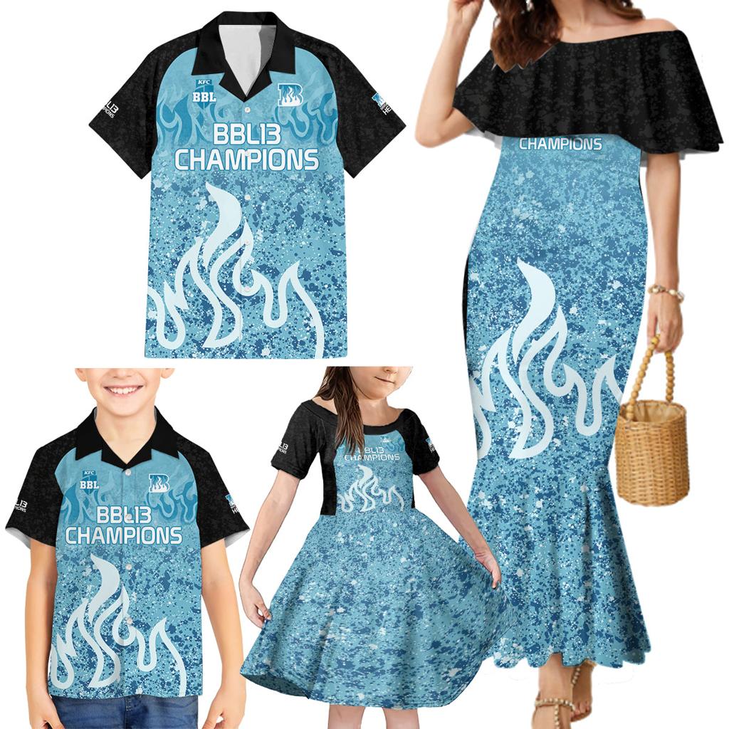Custom Brisbane Heat Champions BBL13 Family Matching Mermaid Dress and Hawaiian Shirt