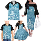 Custom Brisbane Heat Champions BBL13 Family Matching Off Shoulder Long Sleeve Dress and Hawaiian Shirt