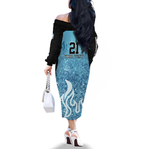 Custom Brisbane Heat Champions BBL13 Family Matching Off Shoulder Long Sleeve Dress and Hawaiian Shirt