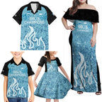 Custom Brisbane Heat Champions BBL13 Family Matching Off Shoulder Maxi Dress and Hawaiian Shirt