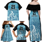 Custom Brisbane Heat Champions BBL13 Family Matching Off Shoulder Maxi Dress and Hawaiian Shirt