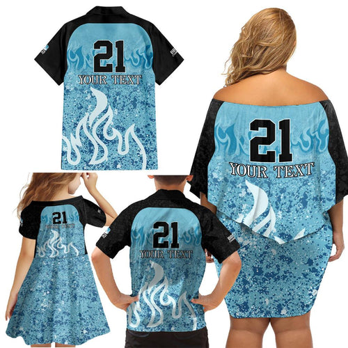 Custom Brisbane Heat Champions BBL13 Family Matching Off Shoulder Short Dress and Hawaiian Shirt