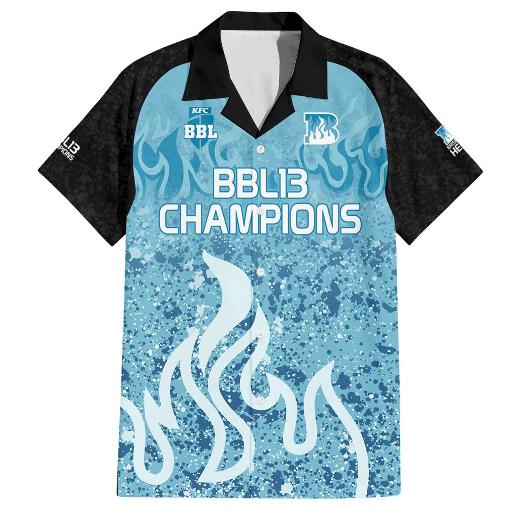 Custom Brisbane Heat Champions BBL13 Family Matching Off Shoulder Short Dress and Hawaiian Shirt