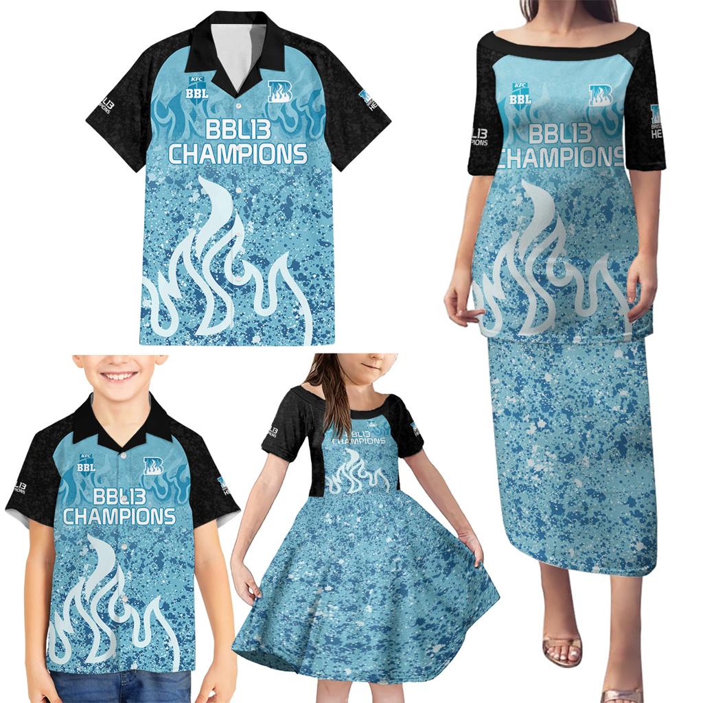 Custom Brisbane Heat Champions BBL13 Family Matching Puletasi and Hawaiian Shirt