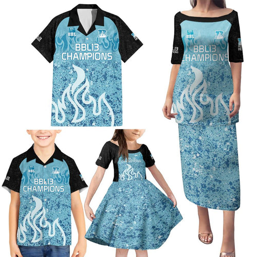 Custom Brisbane Heat Champions BBL13 Family Matching Puletasi and Hawaiian Shirt