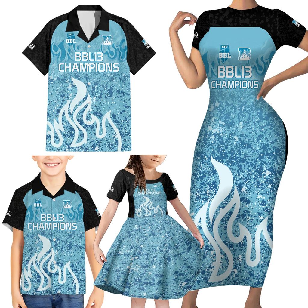 Custom Brisbane Heat Champions BBL13 Family Matching Short Sleeve Bodycon Dress and Hawaiian Shirt