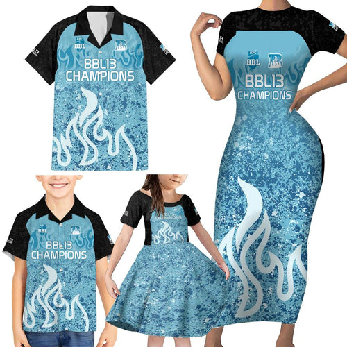 Custom Brisbane Heat Champions BBL13 Family Matching Short Sleeve Bodycon Dress and Hawaiian Shirt