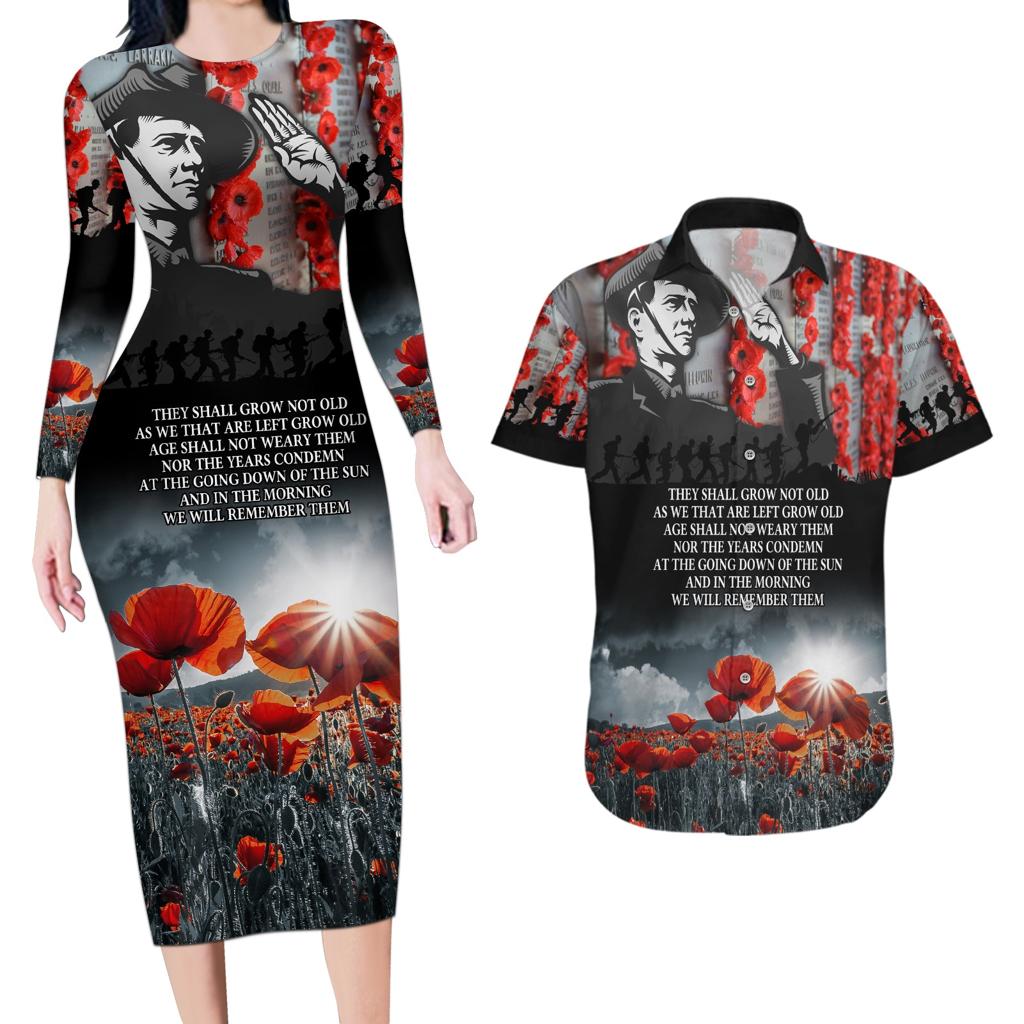 ANZAC DAY Heroes Of The Gallipoli Couples Matching Long Sleeve Bodycon Dress and Hawaiian Shirt