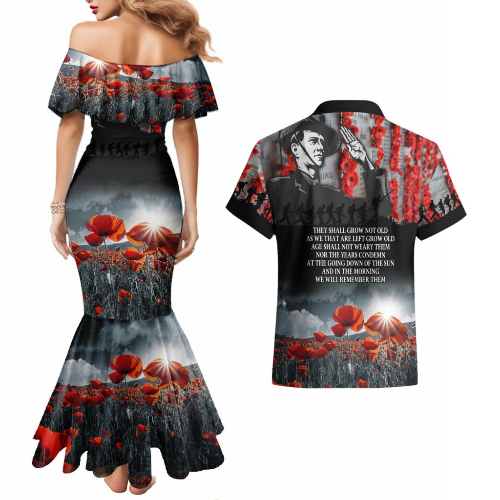 ANZAC DAY Heroes Of The Gallipoli Couples Matching Mermaid Dress and Hawaiian Shirt