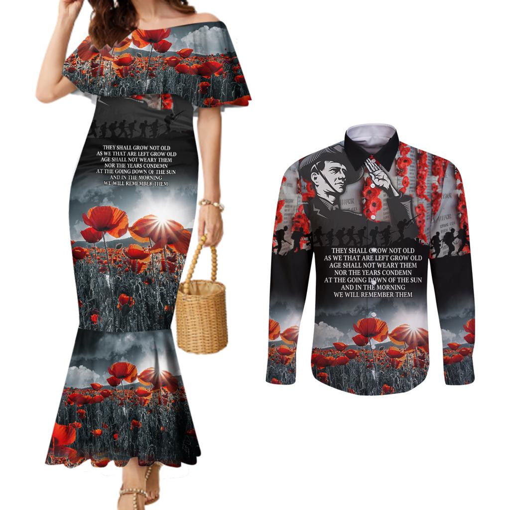 ANZAC DAY Heroes Of The Gallipoli Couples Matching Mermaid Dress and Long Sleeve Button Shirt