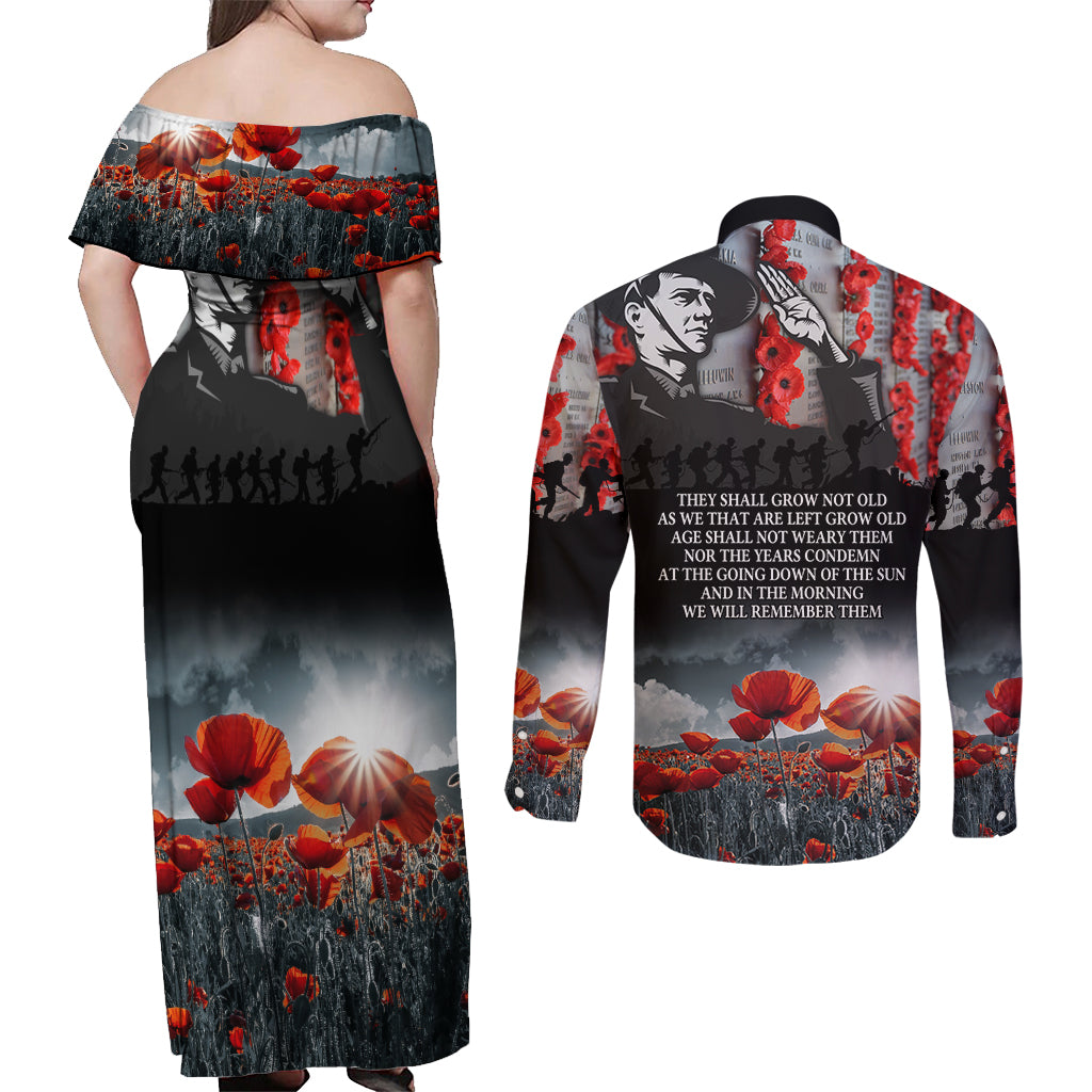 ANZAC DAY Heroes Of The Gallipoli Couples Matching Off Shoulder Maxi Dress and Long Sleeve Button Shirt
