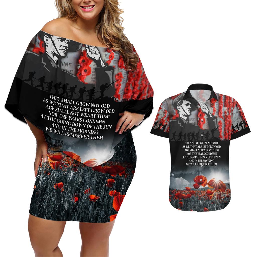 ANZAC DAY Heroes Of The Gallipoli Couples Matching Off Shoulder Short Dress and Hawaiian Shirt