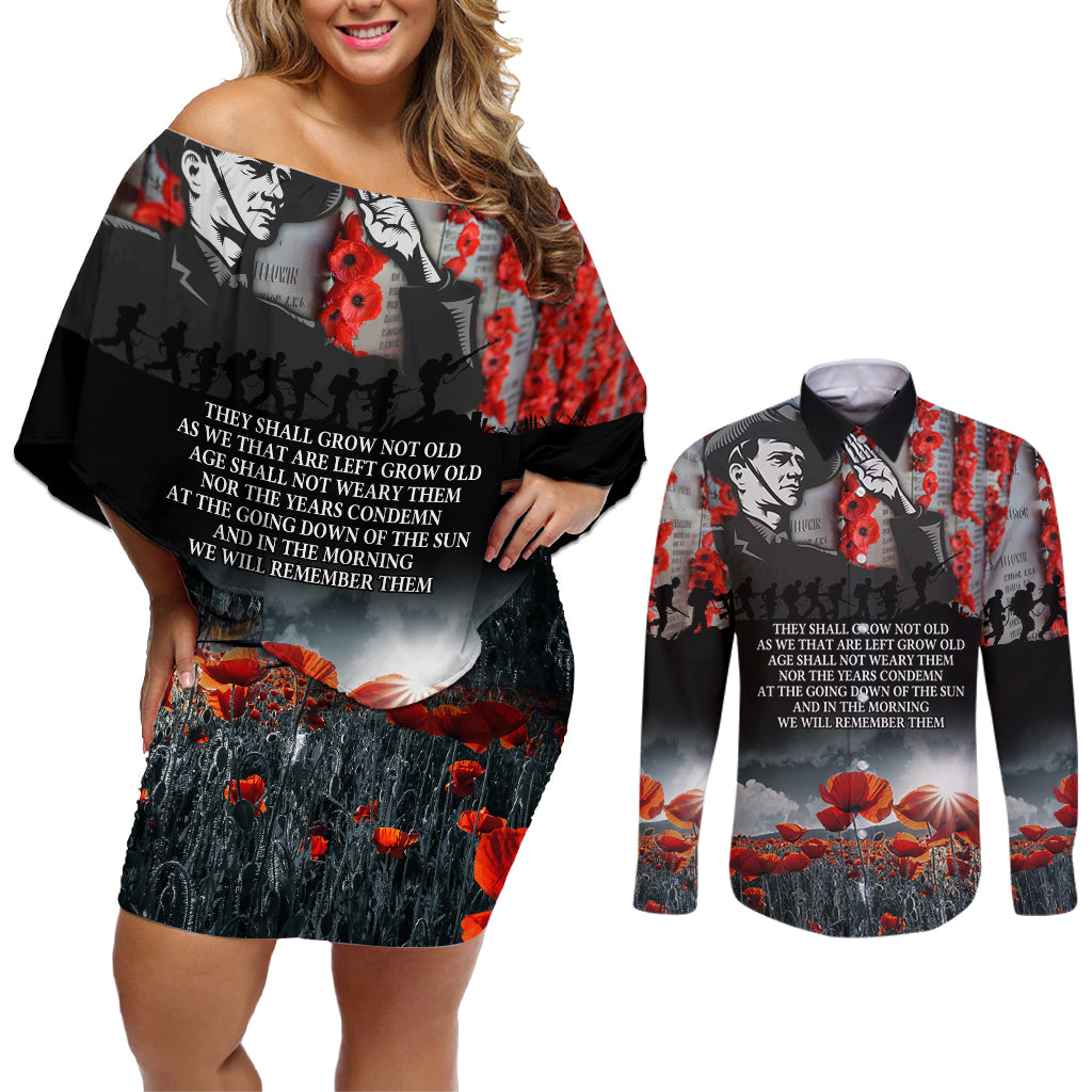 ANZAC DAY Heroes Of The Gallipoli Couples Matching Off Shoulder Short Dress and Long Sleeve Button Shirt