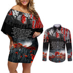 ANZAC DAY Heroes Of The Gallipoli Couples Matching Off Shoulder Short Dress and Long Sleeve Button Shirt