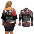 ANZAC DAY Heroes Of The Gallipoli Couples Matching Off Shoulder Short Dress and Long Sleeve Button Shirt