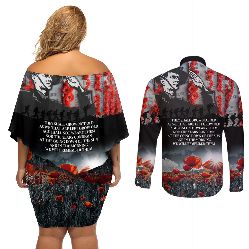 ANZAC DAY Heroes Of The Gallipoli Couples Matching Off Shoulder Short Dress and Long Sleeve Button Shirt