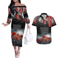 ANZAC DAY Heroes Of The Gallipoli Couples Matching Off The Shoulder Long Sleeve Dress and Hawaiian Shirt