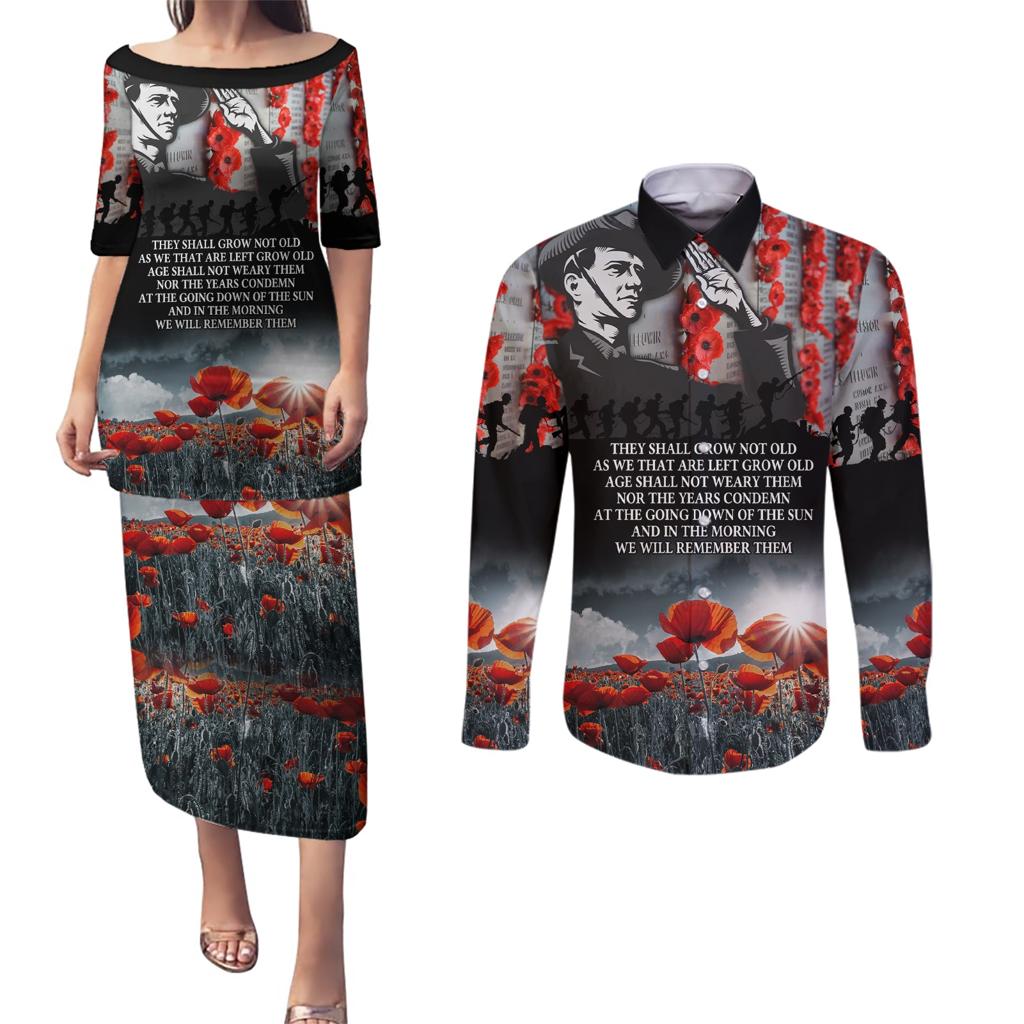 ANZAC DAY Heroes Of The Gallipoli Couples Matching Puletasi and Long Sleeve Button Shirt