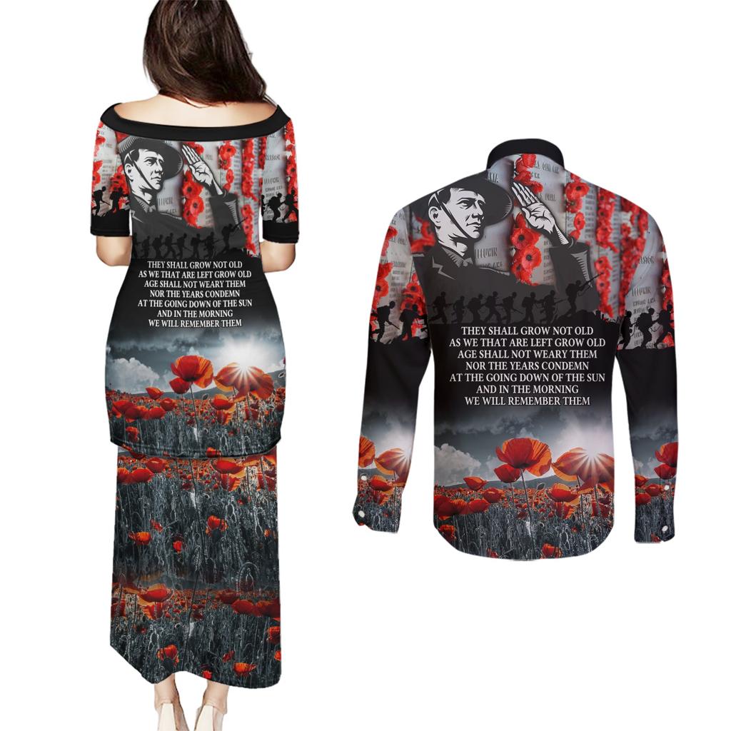 ANZAC DAY Heroes Of The Gallipoli Couples Matching Puletasi and Long Sleeve Button Shirt