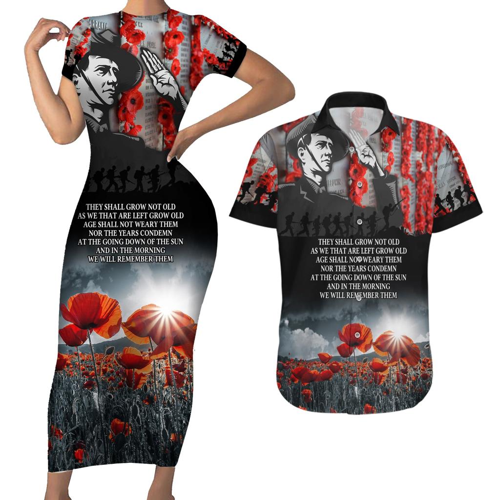 ANZAC DAY Heroes Of The Gallipoli Couples Matching Short Sleeve Bodycon Dress and Hawaiian Shirt