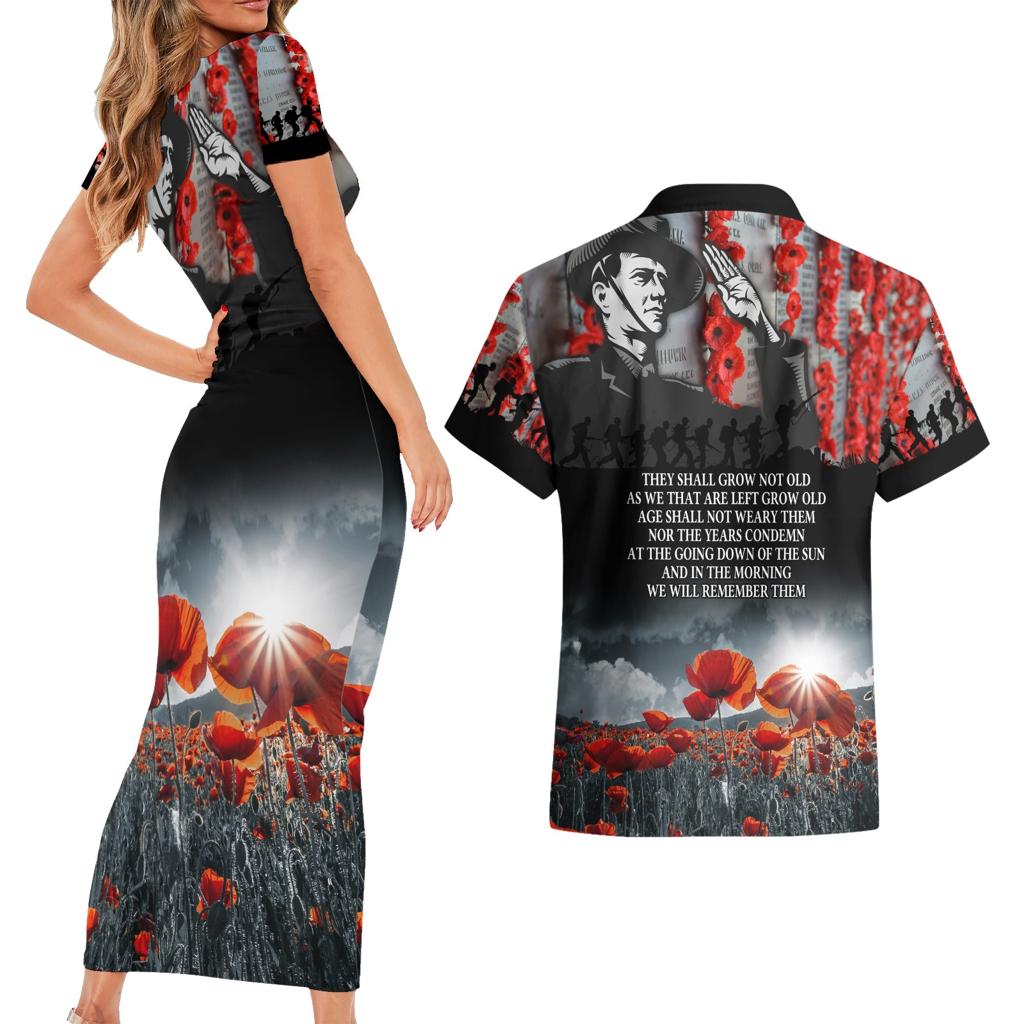 ANZAC DAY Heroes Of The Gallipoli Couples Matching Short Sleeve Bodycon Dress and Hawaiian Shirt