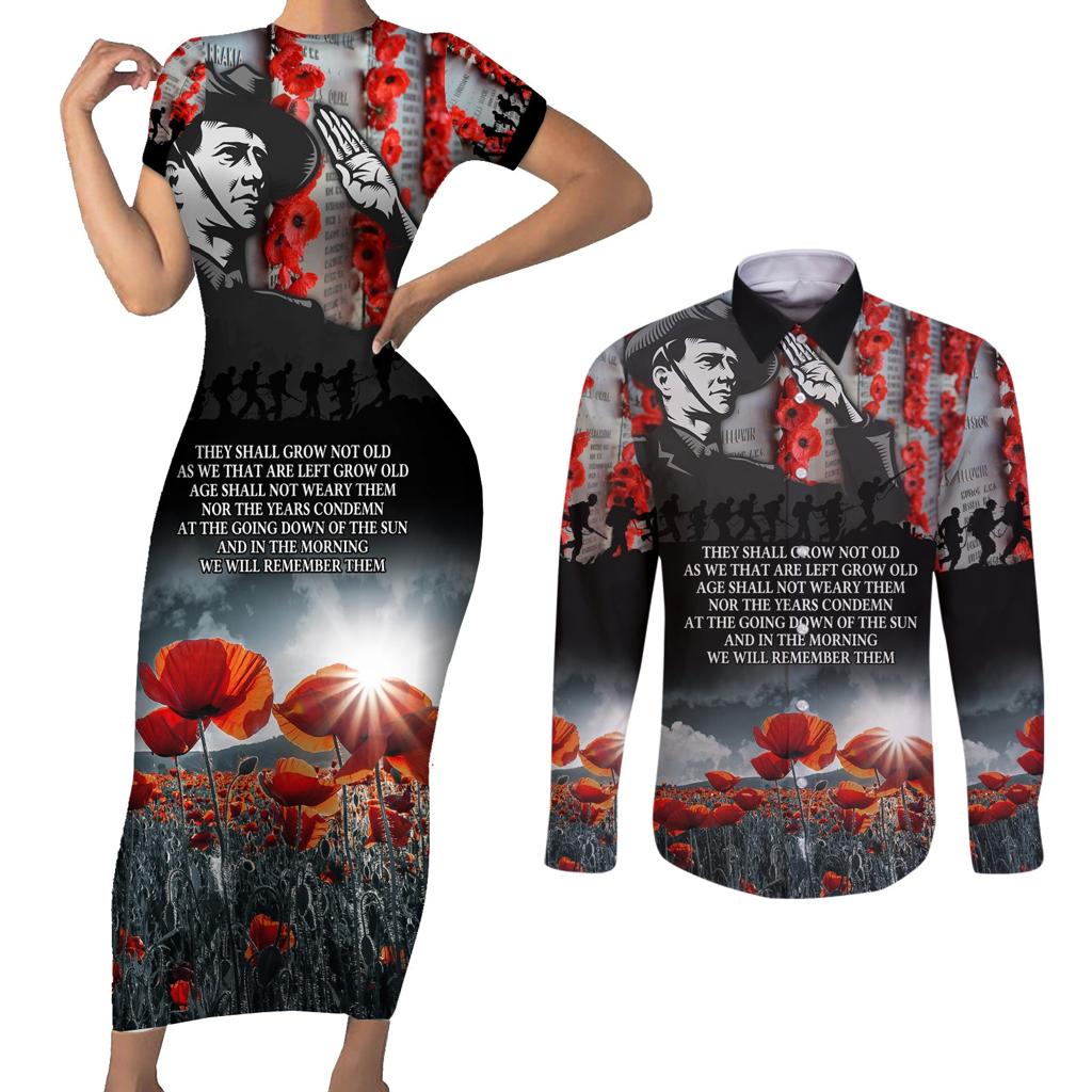 ANZAC DAY Heroes Of The Gallipoli Couples Matching Short Sleeve Bodycon Dress and Long Sleeve Button Shirt