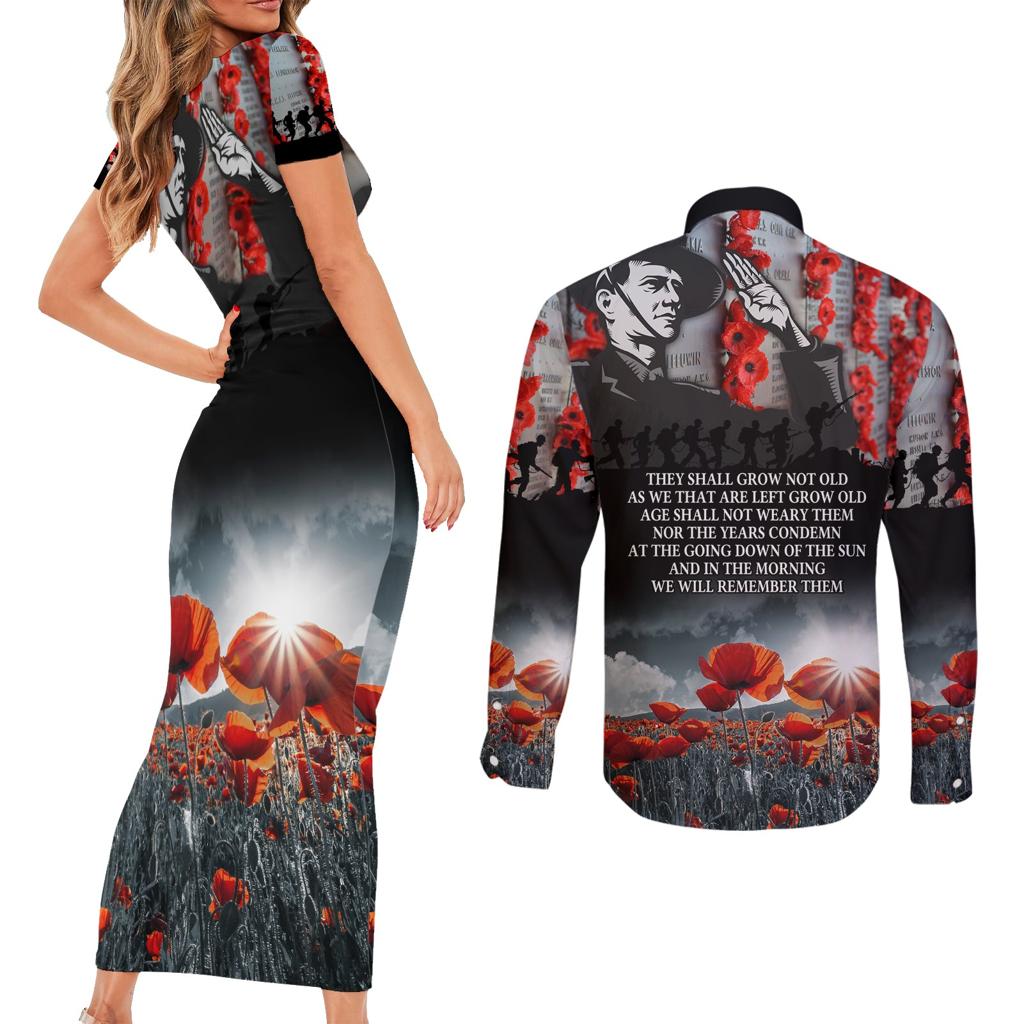 ANZAC DAY Heroes Of The Gallipoli Couples Matching Short Sleeve Bodycon Dress and Long Sleeve Button Shirt