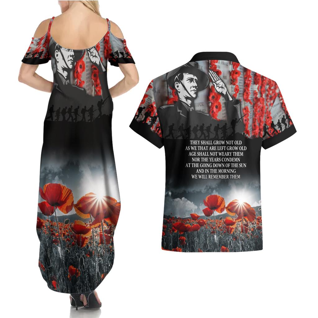 ANZAC DAY Heroes Of The Gallipoli Couples Matching Summer Maxi Dress and Hawaiian Shirt